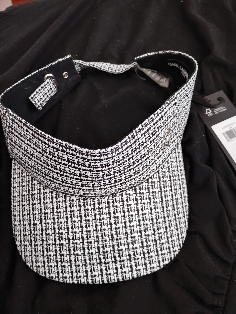 New Karl Lagerfeld Sun Visor Cap Black & White Tweed Adjustable Fit